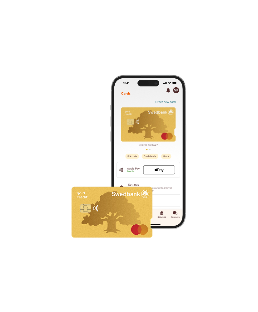 Mobile app with Gold Credit Card displayed on phone screen