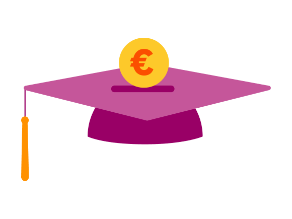 A graduation cap with money falling into it