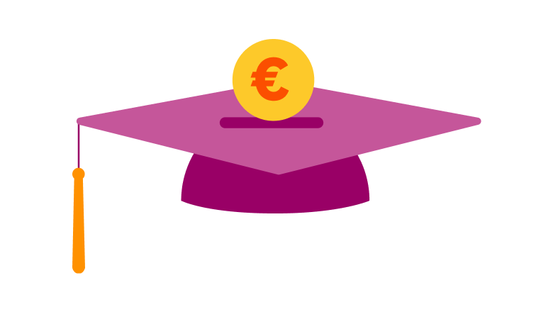 Universitātes absolventa cepure ar naudu, kas krīt tajā iekšā